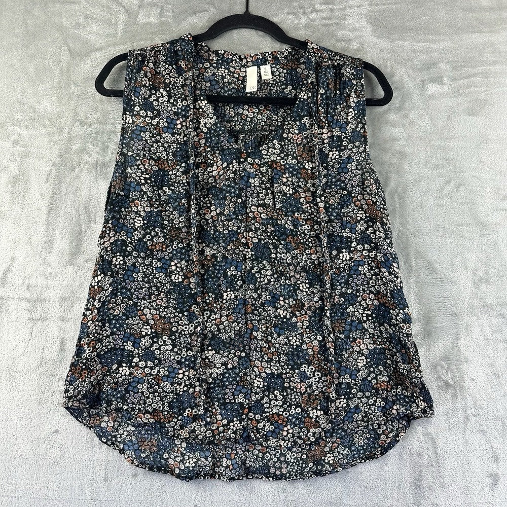 BP Top Women's XS Blue w/ White Tan Orange Floral Print